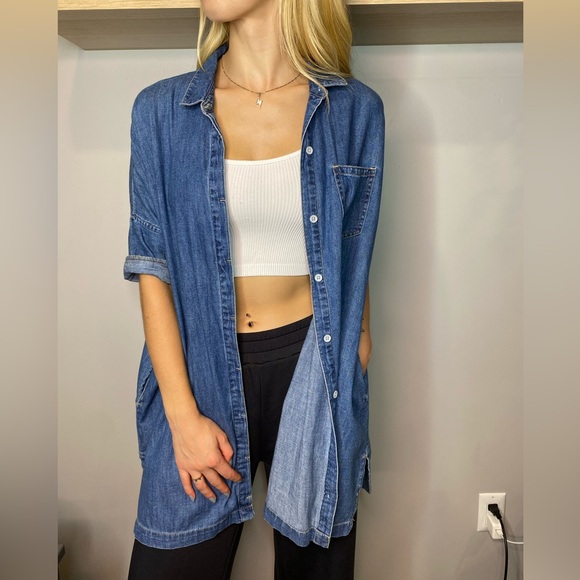 Guess Longline Button Down Denim Tunic. - Picture 2 of 8